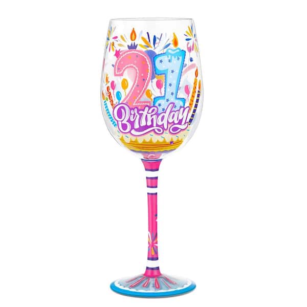 Hand-Painted 21st Birthday Wine Glass 15 oz Artisan Hand-Blown with Rhinestone Accents Gift Ready Boxed