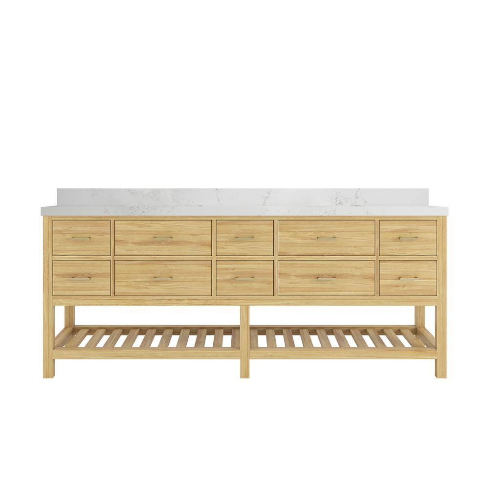 Parker Teak 84 in. Double Sink Freestanding Light Natural Bath Vanity with Regular Empira White Quartz Top Unassembled price history on PriceWatchPro