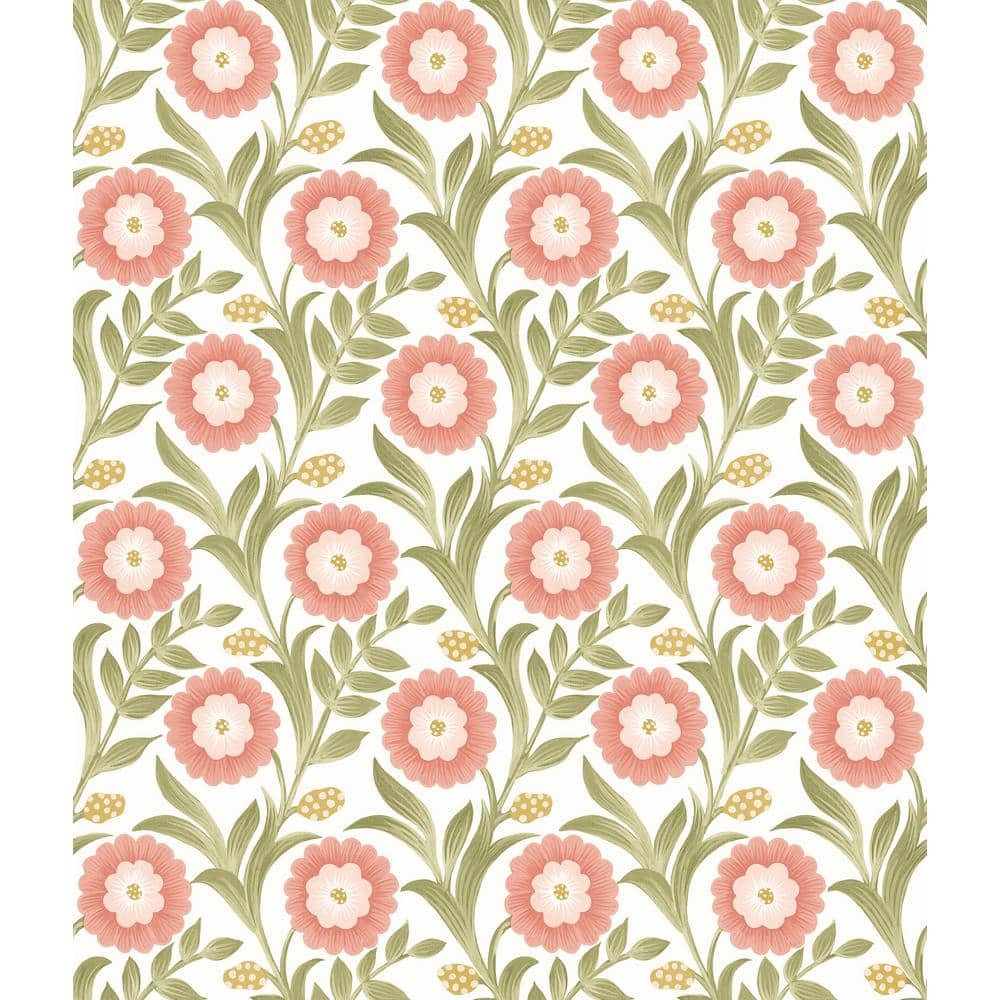 Lillian Pink and White Floral Vine Peel and Stick Wallpaper