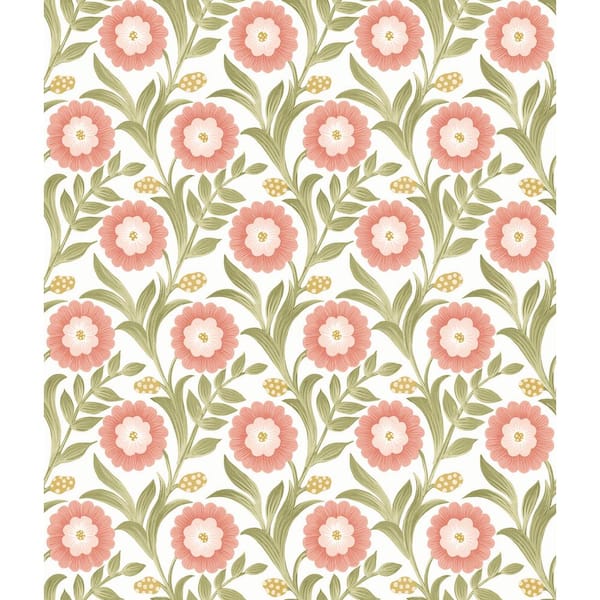 York Wallcoverings Lillian Pink Floral Vine Peel and Stick Wallpaper