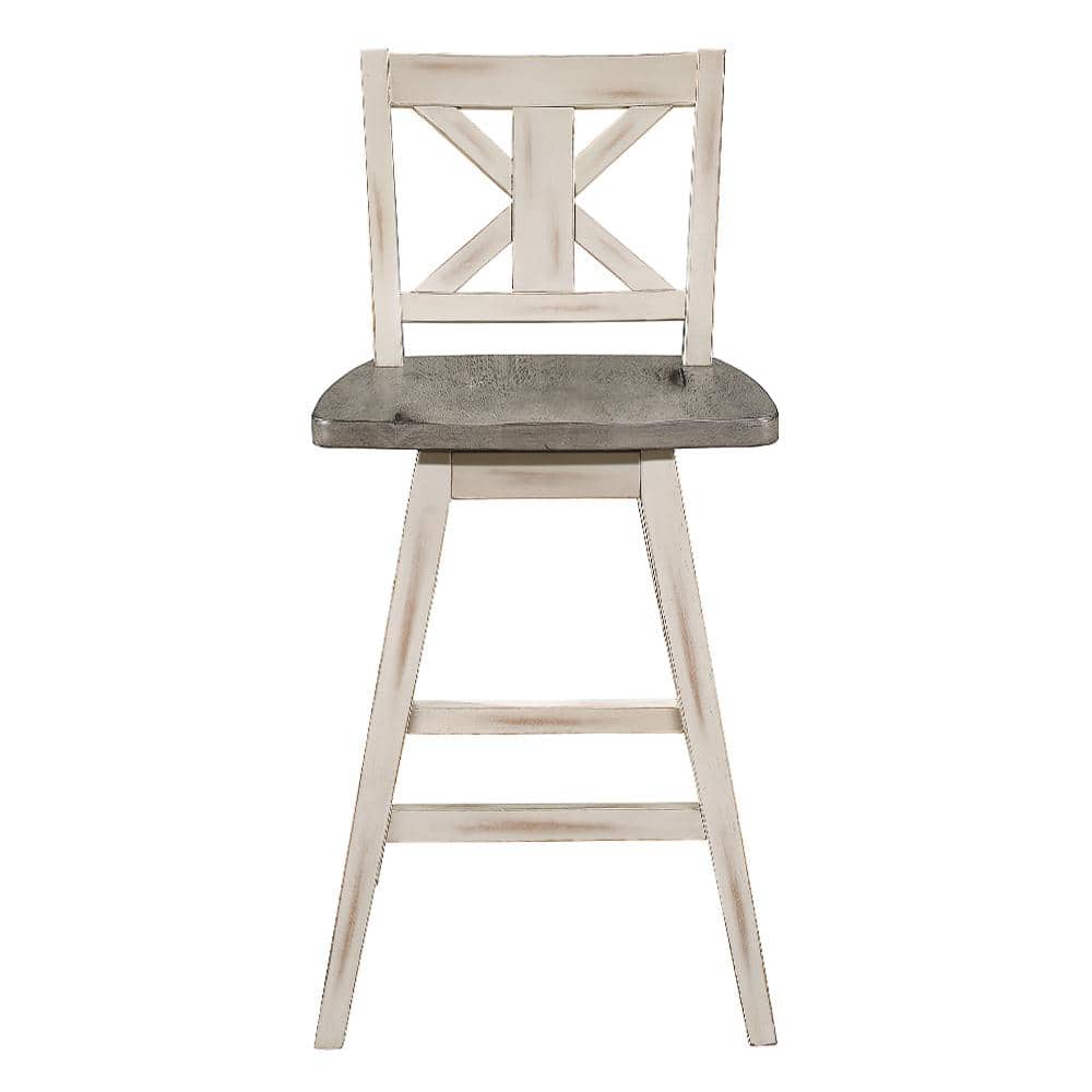 White and Gray Swivel Wood Counter Stools, 18" Wide