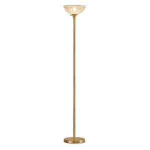 Lucie 71 in. Antique Brass Crystal Shade Torchiere Floor Lamp