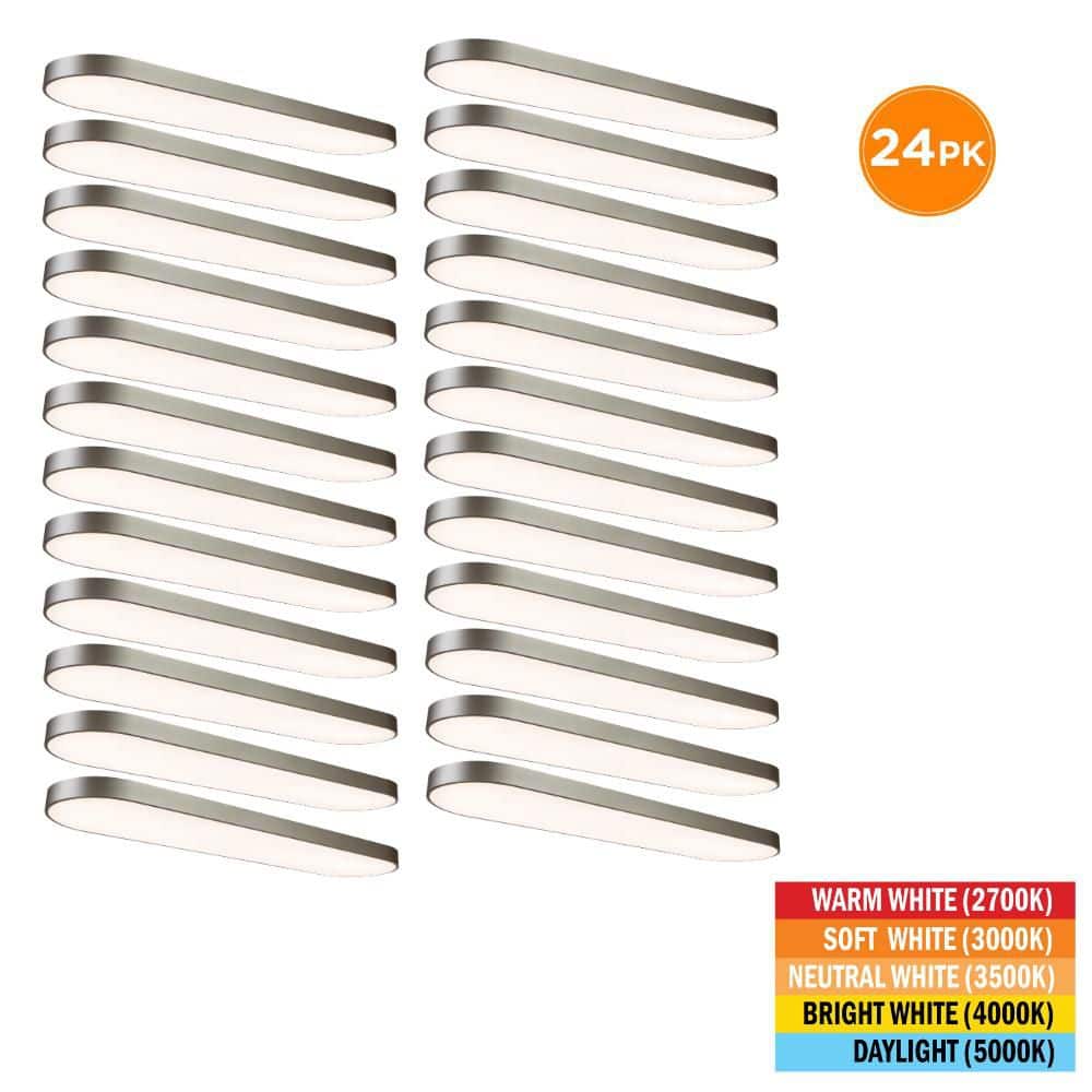 Commercial Electric 24-Pack 4 ft. x 12 in. Satin Nickel LED Flush Mount ...