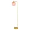 Elaine 62.75 in. Brushed Gold-Colored Floor Lamp with Pink Contoured Glass Shade