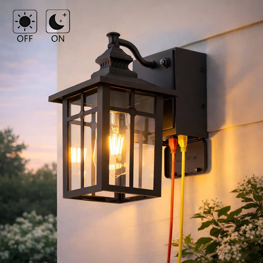 C Cattleya 11 in. Matte Black Dusk to Dawn Outdoor Hardwired Wall