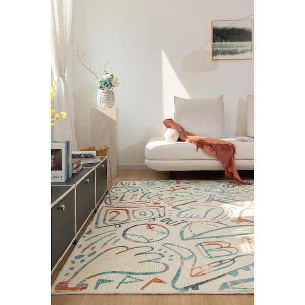 Sportsglyphs 6 X 6 Multi-Colored Abstract Washable Area Rug