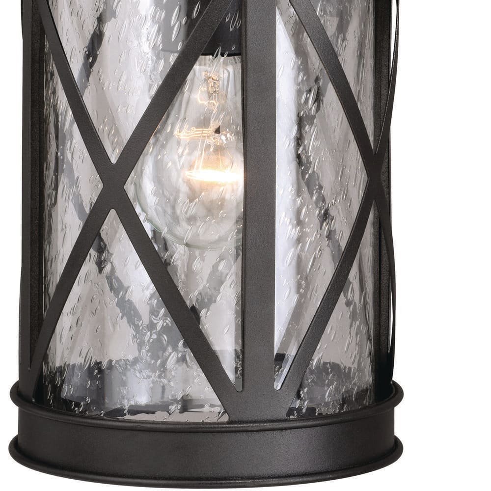 Textured Black Steel Outdoor Lantern Sconce with Seeded Glass