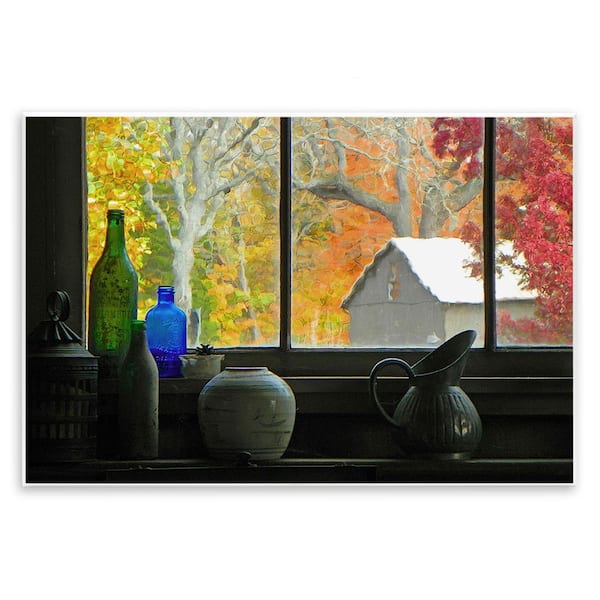 Stupell Industries Fall Foliage in Window by GraffiTee Studios 1-Piece Unframed Graphic Print Nature Poster Art Print 15 in. x 10 in.