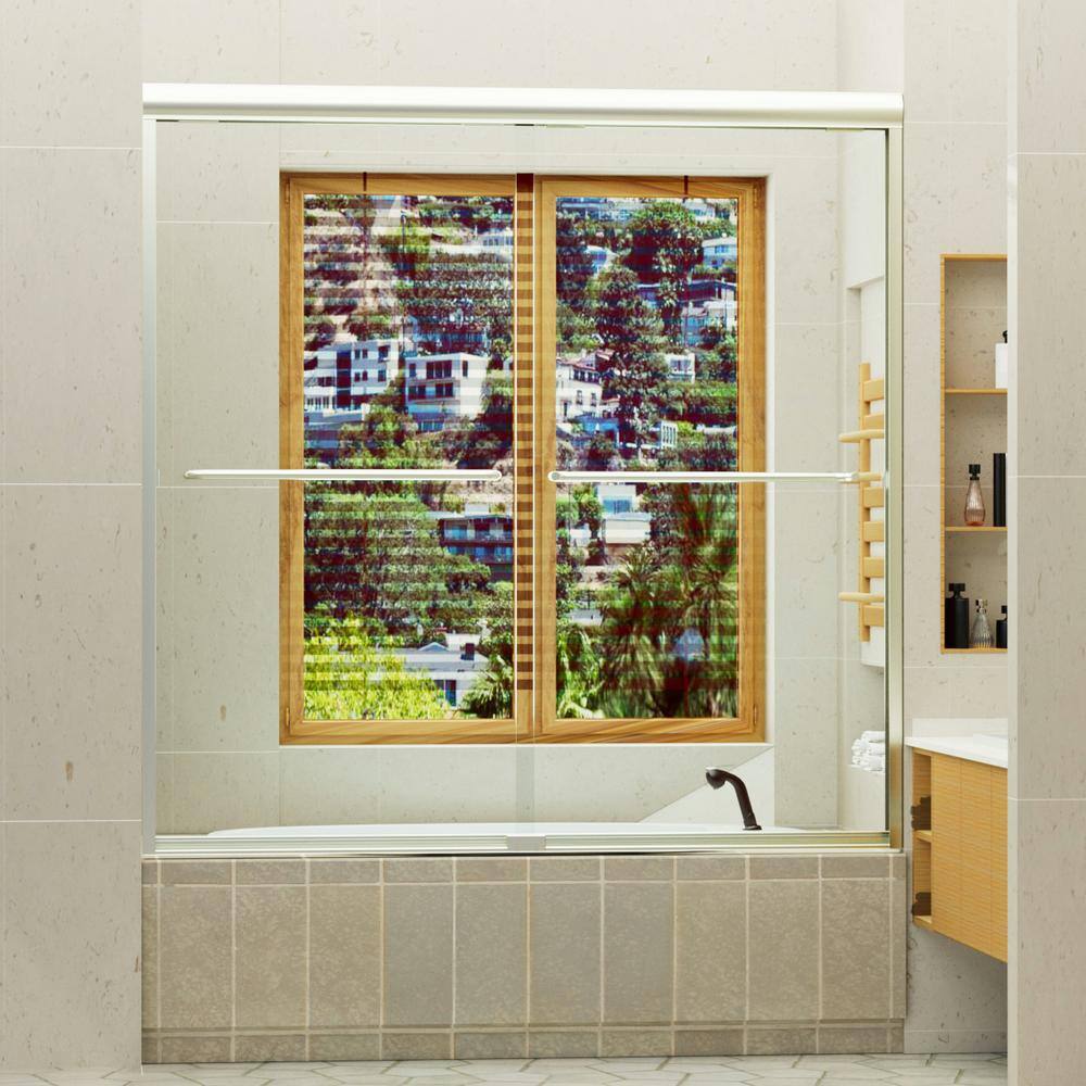 60 in. W x 60 in. H Sliding Tub Door in Brushed Nickel with Clear Glass