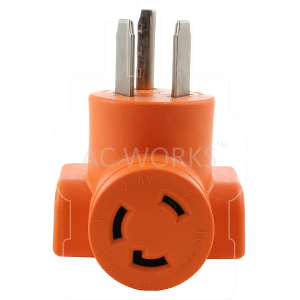 AC WORKS 30 Amp 3-Prong 10-30P Dryer Plug to L6-30R 30 Amp 250-Volt Locking Female Adapter AD1030L630