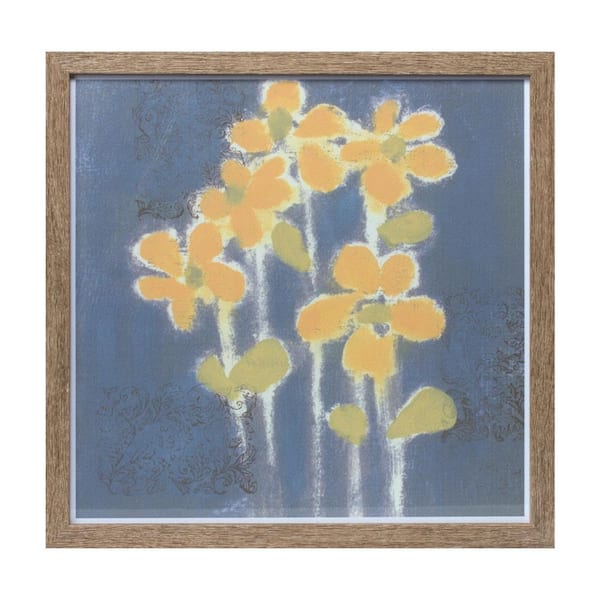 14.5 in. x 14.5 in. Blue, Yellow Flower Wood Framed Wall Art 1-Piece