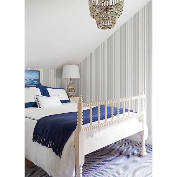 Navarres Stripe Charcoal Grey Faux Linen Wallpaper Sample