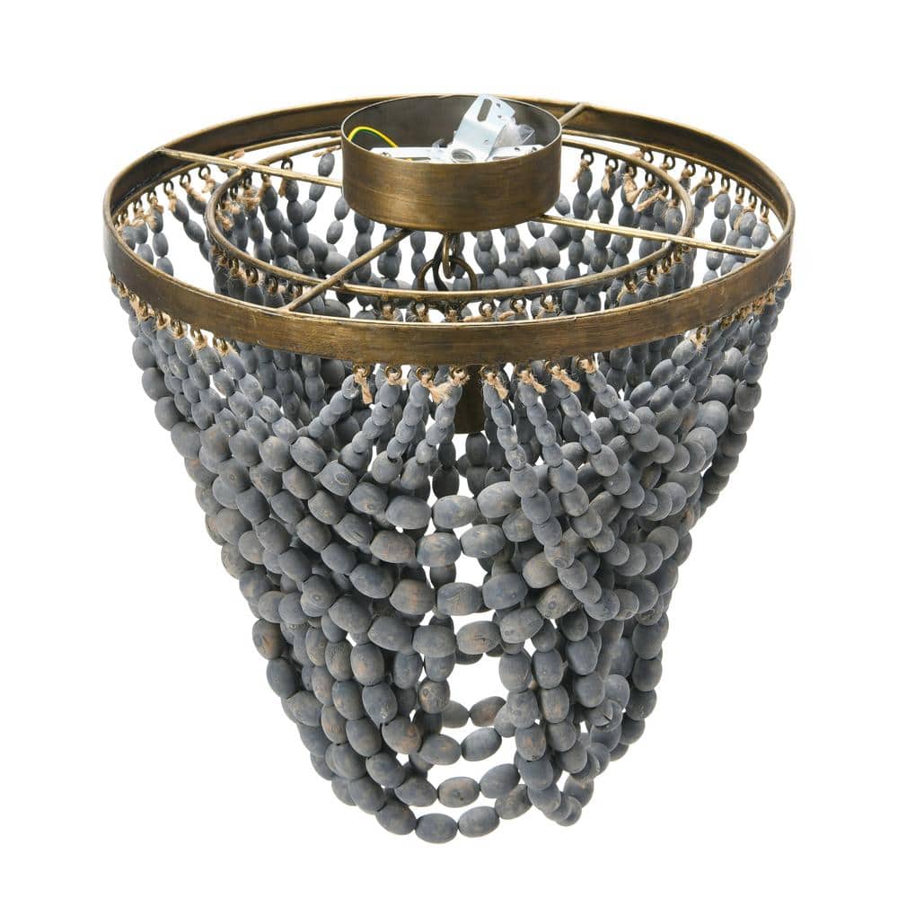 Gold and Grey Wood Bead Semi-Flush Mount Ceiling Light