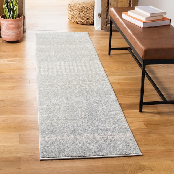 Tulum Light Gray/Ivory 2 ft. x 11 ft. Moroccan Runner Rug