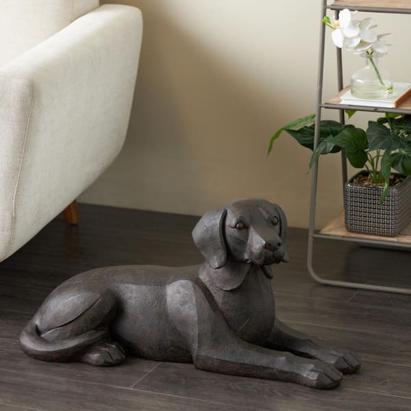 Black Resin Sitting Dog Sculpture with Copper Shadings