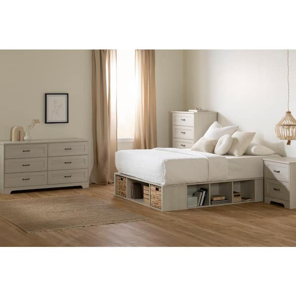 South Shore Winter Oak, Prairie Storage Bed with Baskets