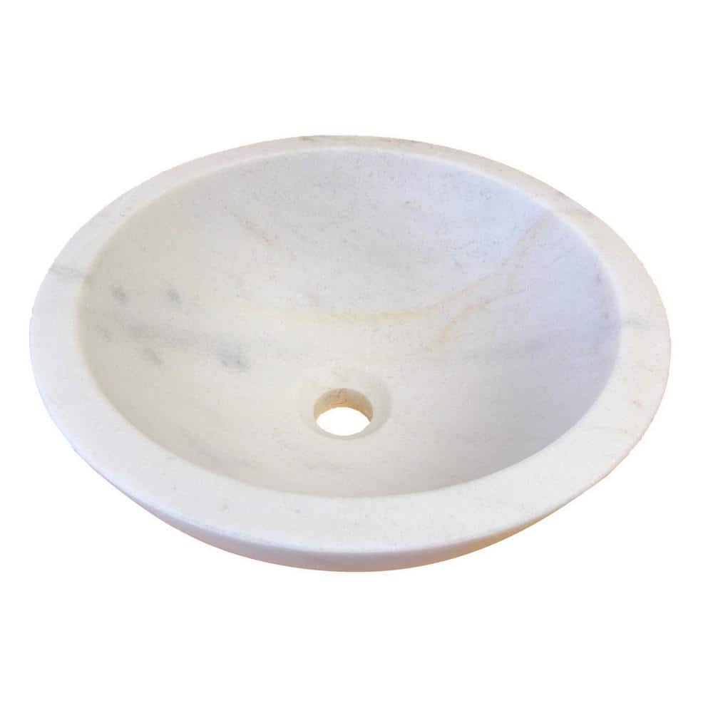 14'' White Marble Circular Vessel Bathroom Sink