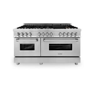 ZLINE 60" 7.4 cu. ft. Double Oven Dual Fuel Range with Gas Stove and Electric Oven with Griddle in. Stainless Steel