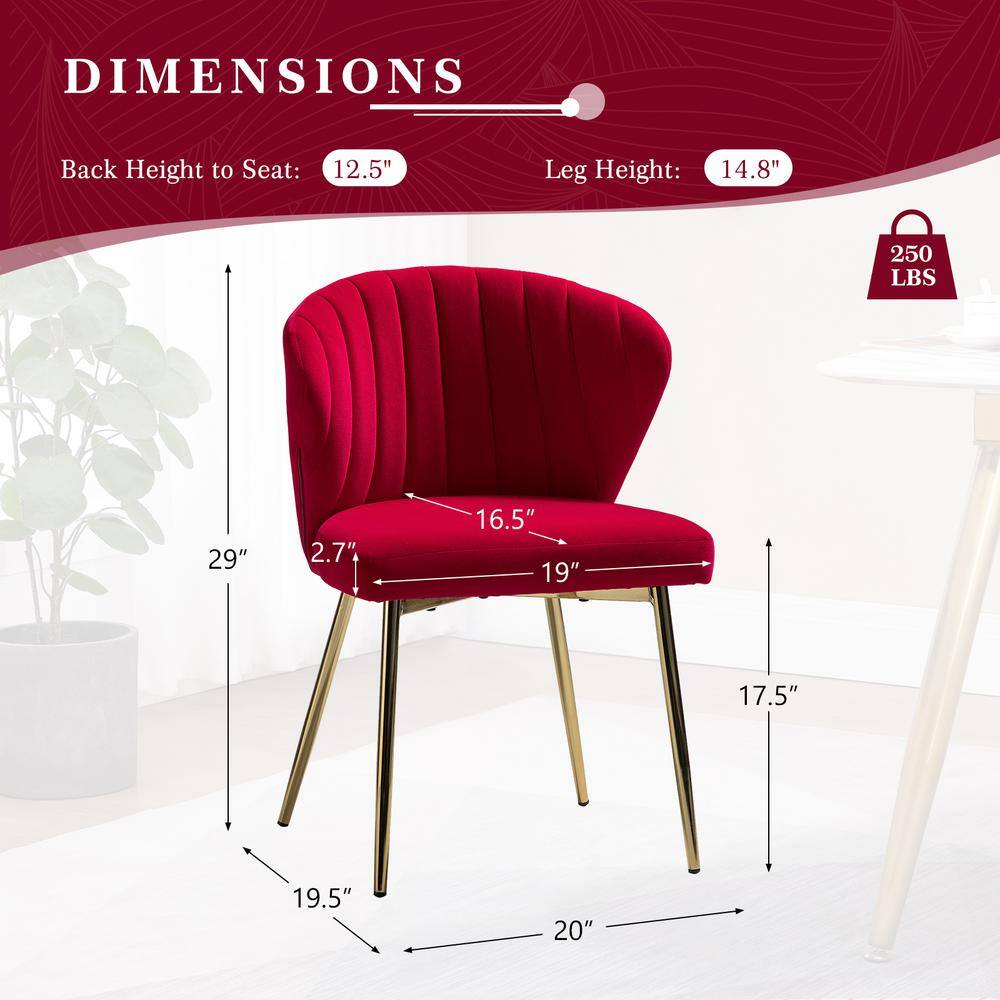 Red Velvet Upholstered Side Chair with Gold Metal Legs