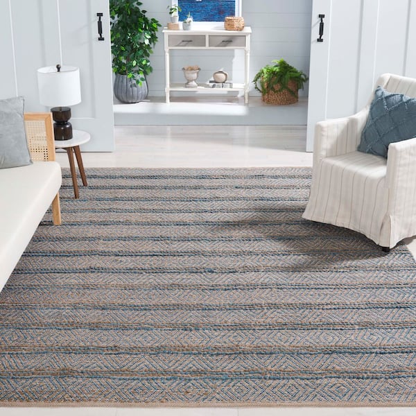 Cape Cod 8 ft. x 10 ft. Navy/Natural Geometric Striped High-Low Area Rug