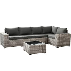 Beatrice 6-Piece Wicker Outdoor Sectional Set with Black Cushions