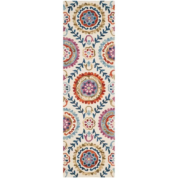 Suzani 2 ft. x 12 ft. Ivory/Multi Floral Trellis Runner Rug