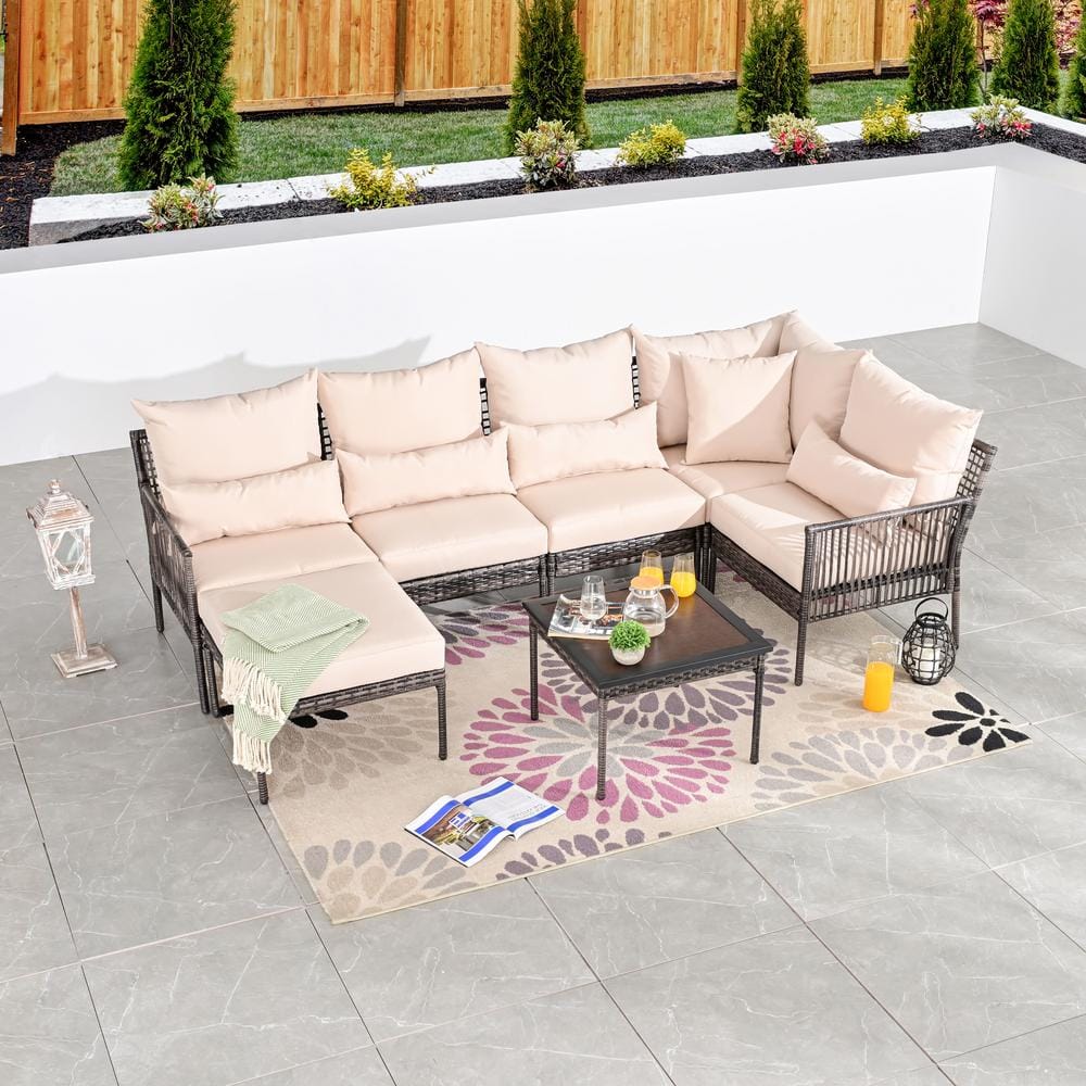 Hampton Bay Devonwood 7 Piece Dark Brown Wicker Outdoor Patio Dining