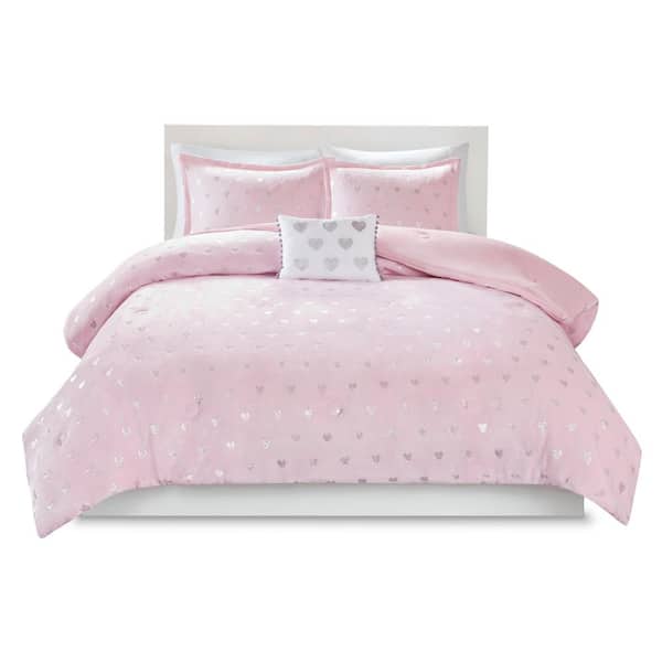 Intelligent Design Jenna 3-Piece Pink/Silver Twin/Twin XL Metallic Printed Plush Comforter Set