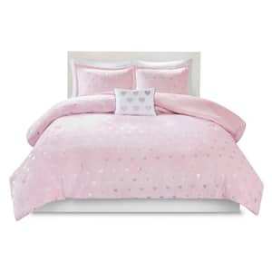 Jenna 3-Piece Pink/Silver Twin/Twin XL Metallic Printed Plush Comforter Set