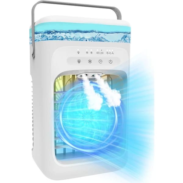 Adrinfly 2-4H Timer Mini Portable Air Conditioner Evaporative Cooling Fan with 3-Speeds, 2-Mist Modes, 180° Oscillation, Lights