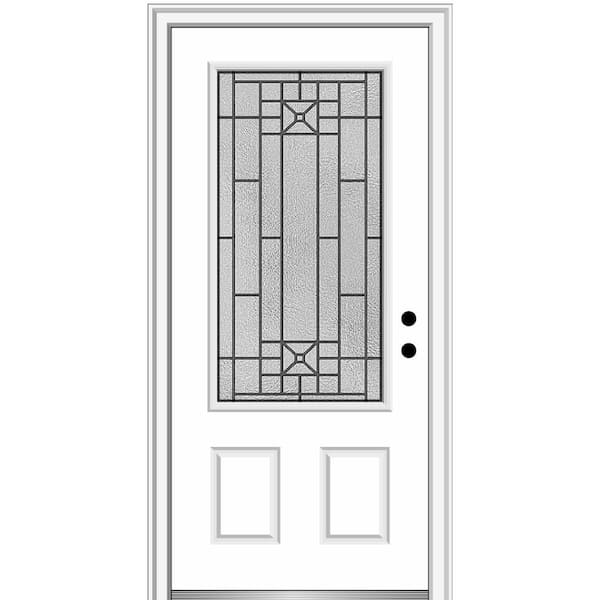MMI Door 36 in. x 80 in. Courtyard Left-Hand 3/4-Lite Decorative Primed Fiberglass Smooth Prehung Front Door on 6-9/16 in. Frame