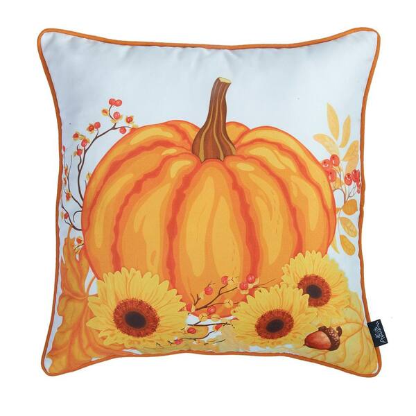Fall Season Decorative Throw Pillow Set of 4 Pumpkin Truck & Quote 18 in. x 18 in. White & Orange Square Thanksgiving for Couch, Bedding, Size: 18 x
