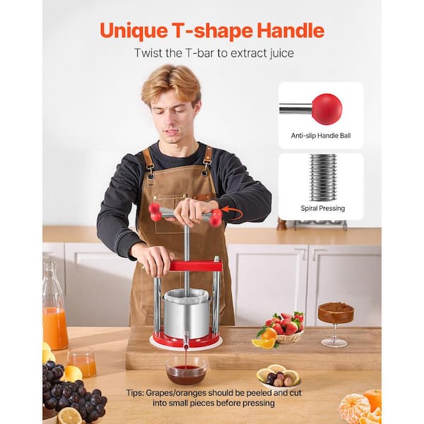SKYSHALO 1. 65L Fruit Wine Press, 2-Stainless Steel Barrels