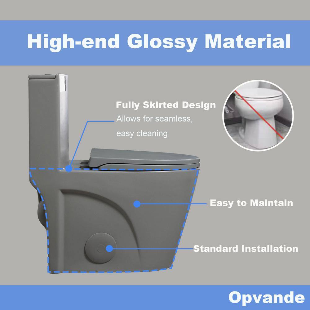 Light Gray Ceramic Dual Flush Elongated One-Piece Toilet