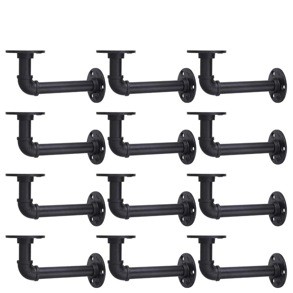 "12-Pack Industrial Pipe Shelf Brackets – Heavy Duty Wall Mount, Vintage Black Iron, 7""x4""" price history on PriceWatchPro