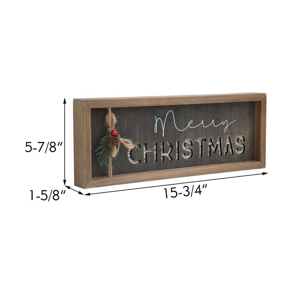 Rustic Brown Wood Merry Christmas Tabletop Sign with Black Background