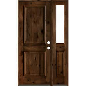 44 in. x 80 in. knotty alder Left-Hand/Inswing Clear Glass Provincial Stain Square Top Wood Prehung Front Door w/RHSL