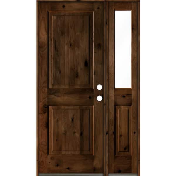 Krosswood Doors 44 in. x 80 in. knotty alder Left-Hand/Inswing Clear Glass Provincial Stain Square Top Wood Prehung Front Door w/RHSL