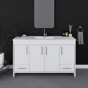 Pacific 60 in. Modern Bathroom Vanity in White with Integrated Ceramic Top and Brushed Nickel Handles
