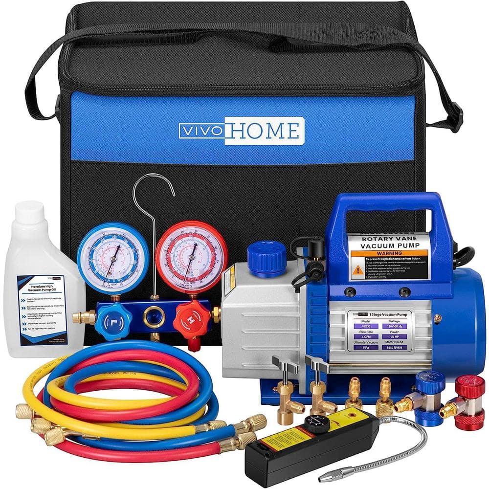 Upgraded 110V 4CFM 1/3 HP Single Stage Rotary Vane HVAC Vacuum Pump and AC Manifold Gauge Set Kit with Leak Detector price history on PriceWatchPro