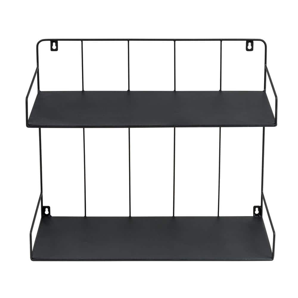Sleek Duo-Tier Black Steel Floating Wall Shelf