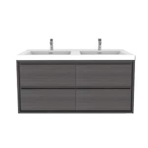 Sage 47 in. W Bath Vanity in Gray Oak with Reinforced Acrylic Vanity Top in White with White Basins
