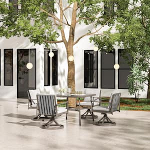 Sleek Line 5-Piece Aluminum Rectangular Outdoor Dining Set with Swivel Chairs and Light Gray Cushions