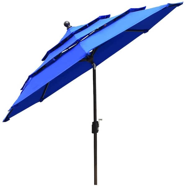 Tradesparker 9 ft. 3-Tiers Market Umbrella Patio Umbrella with Ventilation and 5-Years Non-Fading in Royal Blue