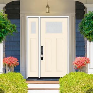 Legacy 51 in. x 80 in. 1/4 Toplite Rain Glass RHIS Primed Linen Finish Fiberglass Prehung Front Door w/12 in. SL