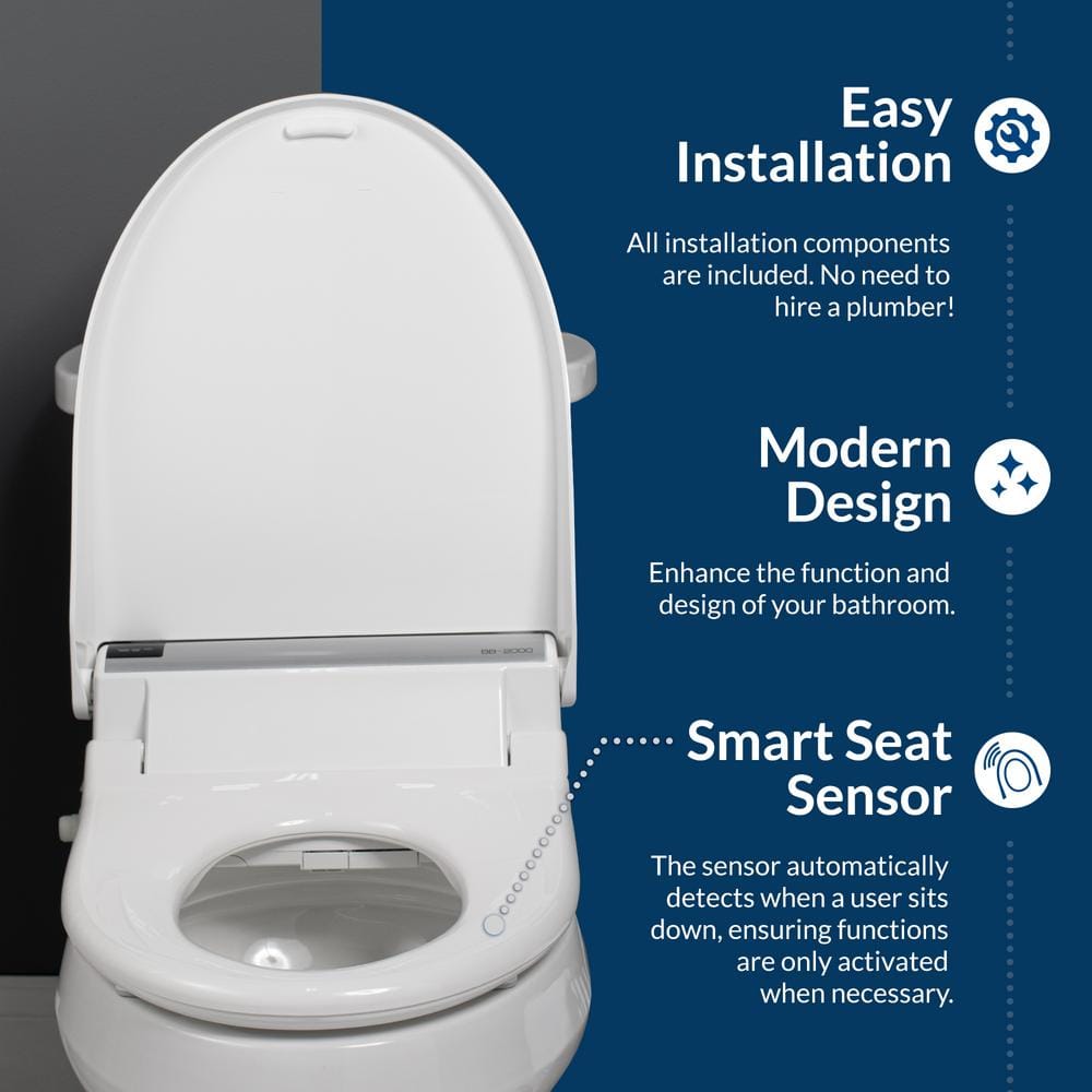Bio Bidet BB-2000R BB2000 Round Bidet Toilet Seat, Heated Seat with Warm Air Dryer and Temperature Control