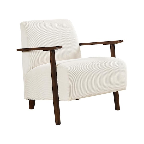 Lazzara Chantelle Beige Corduroy Fabric Upholstery Solid Wood Accent Arm Chair