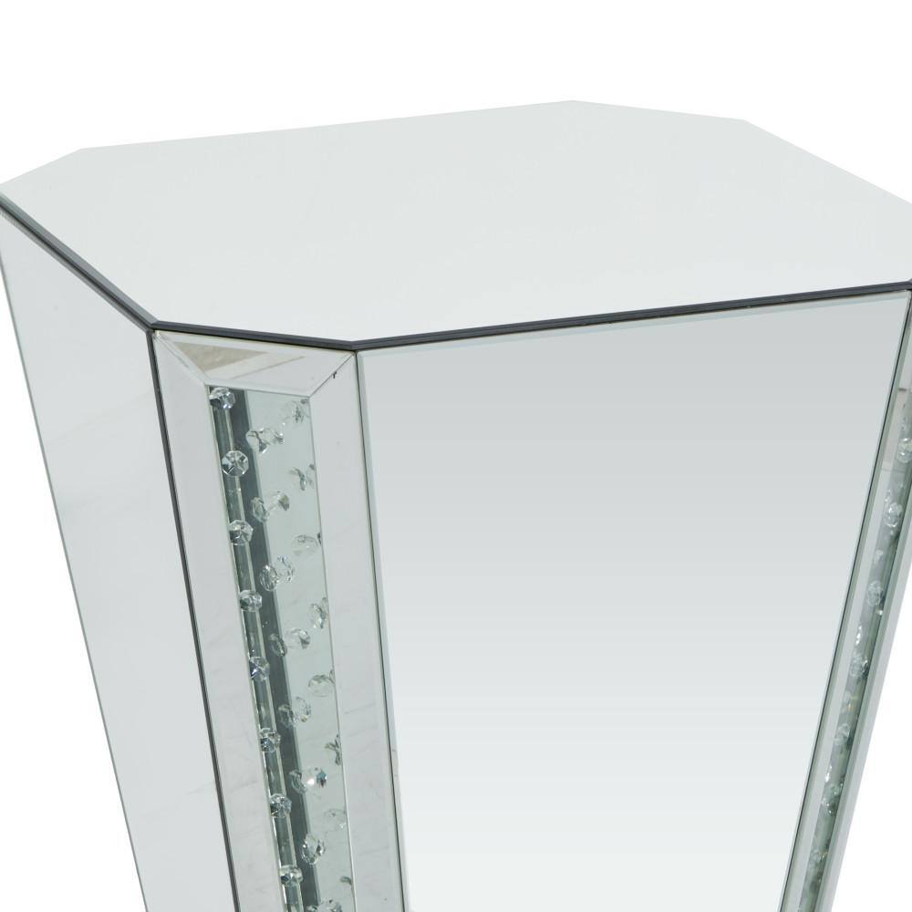 Silver Mirrored Geometric Wood and Glass Accent Table