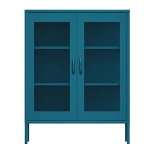 31.5 in. W x 15.75 in. D x 49.96 in. H Blue Bathroom Storage Linen Cabinet with Adjustable Shelves