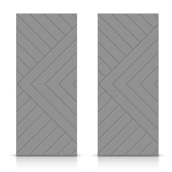 CALHOME 84 in. x 84 in. Hollow Core Light Gray Stained Composite MDF Interior Double Closet Sliding Doors